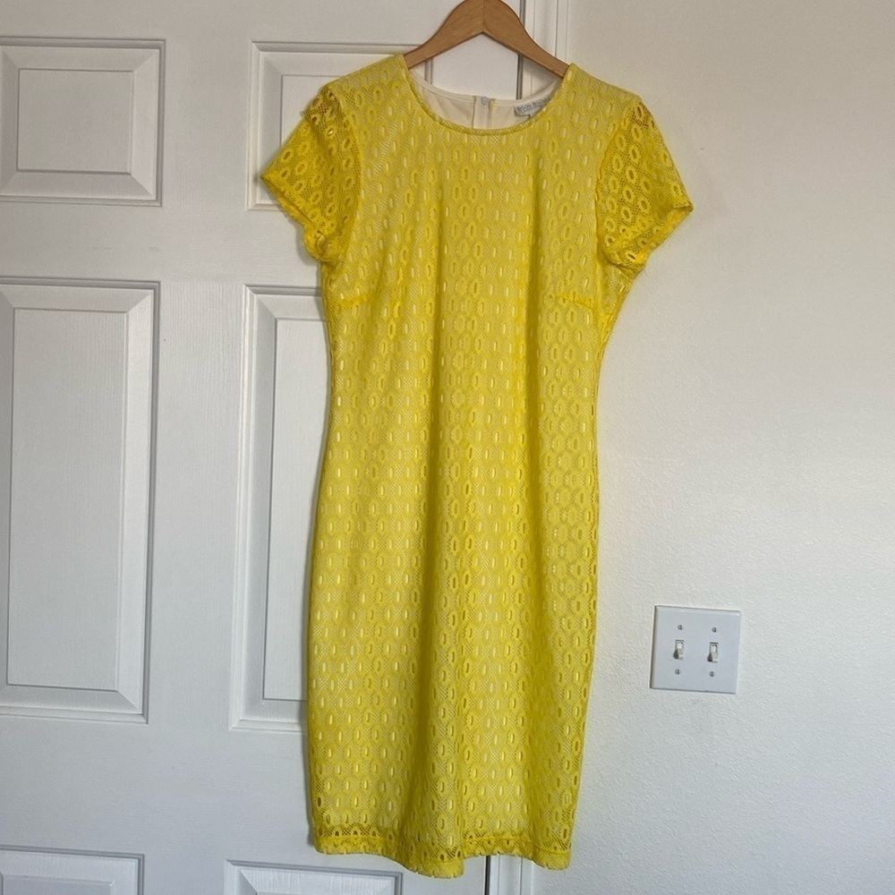 Bisou, Bisou yellow crochet bodycon dress.